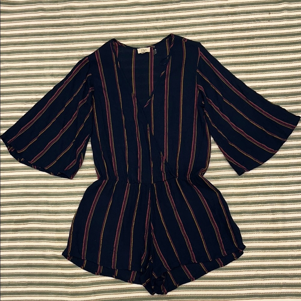 Elan Women’s Striped Navy, Red & Yellow Romper size M
